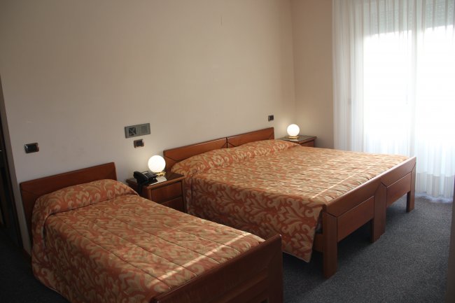 Camera con un letto matrimoniale e un singolo.